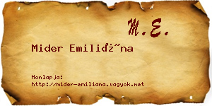 Mider Emiliána névjegykártya